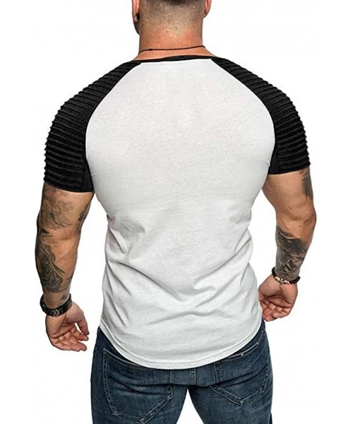 Racing Men Short Sleeve T Shirts V Neck Tee Tops Solid Color Summer Casual Blouse with Zipper - White 2 - C018SCR7H9U