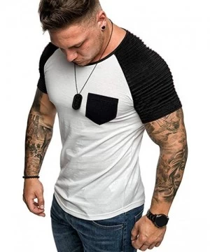 Racing Men Short Sleeve T Shirts V Neck Tee Tops Solid Color Summer Casual Blouse with Zipper - White 2 - C018SCR7H9U