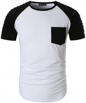 Racing Men Short Sleeve T Shirts V Neck Tee Tops Solid Color Summer Casual Blouse with Zipper - White 2 - C018SCR7H9U