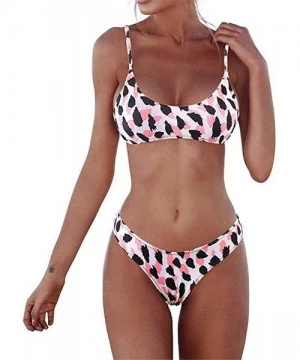 Sets Women Two Piece Swimsuit Sport Bikini Scoop Neck Halter Bandeau Top High Cut Cheeky Thong Bathing Suit Swimwear - Pink L...