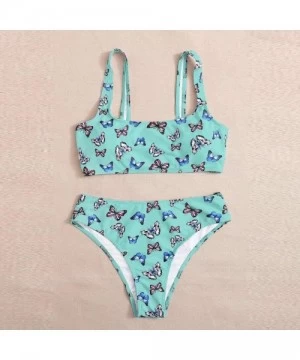 Sets Women Butterfly Print High Waist Two Pieces Bikini Swimwear Swimsuit Beachwear for Ladies - Blue - CF19C9IN95A