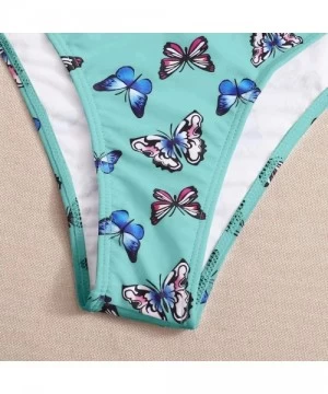 Sets Women Butterfly Print High Waist Two Pieces Bikini Swimwear Swimsuit Beachwear for Ladies - Blue - CF19C9IN95A