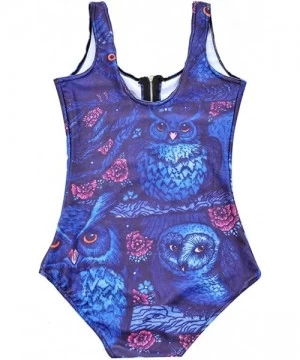 One-Pieces Women's Zipper Printed One Piece Backless Jumpsuit Monokini Swimwear - Owls - CW18D42UQNL