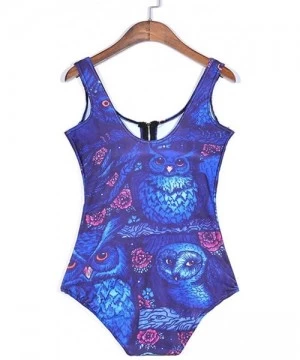 One-Pieces Women's Zipper Printed One Piece Backless Jumpsuit Monokini Swimwear - Owls - CW18D42UQNL