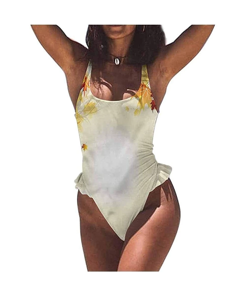 Bottoms Backless Bikini Swimsuits Fall- Artsy Maple Leaf Soft and Water Resistant - Multi 05-one-piece Swimsuit - CG19E7L0UAQ