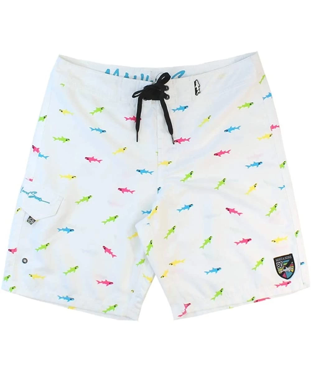 Board Shorts Men's Straight Shark- White - CQ12D8LDOWF