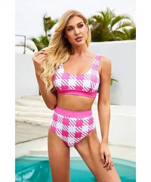 Sets Womens Halter Tankini Swimsuits for Women Two Piece Bathing Suits Back Lace Up Gingham Bikini - Pink a - CH199HSCN4X