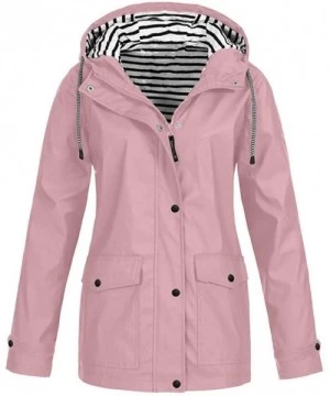 Cover-Ups Women Raincoat Solid Rain Jacket Outdoor Plus Size Waterproof Hooded Windproof Warm Coat - Pink - C018ZKUH9SM