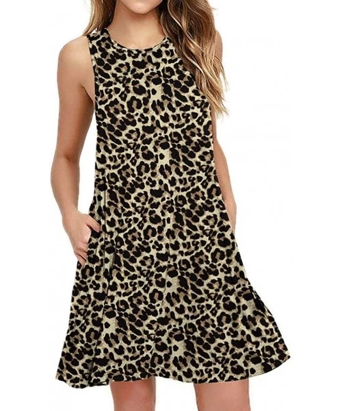 Cover-Ups Women Summer Casual Round Neck T Shirt Dresses Beach Cover up Plain Tank Dress - Spotted Pattern Leopard - CZ18AU64IG6