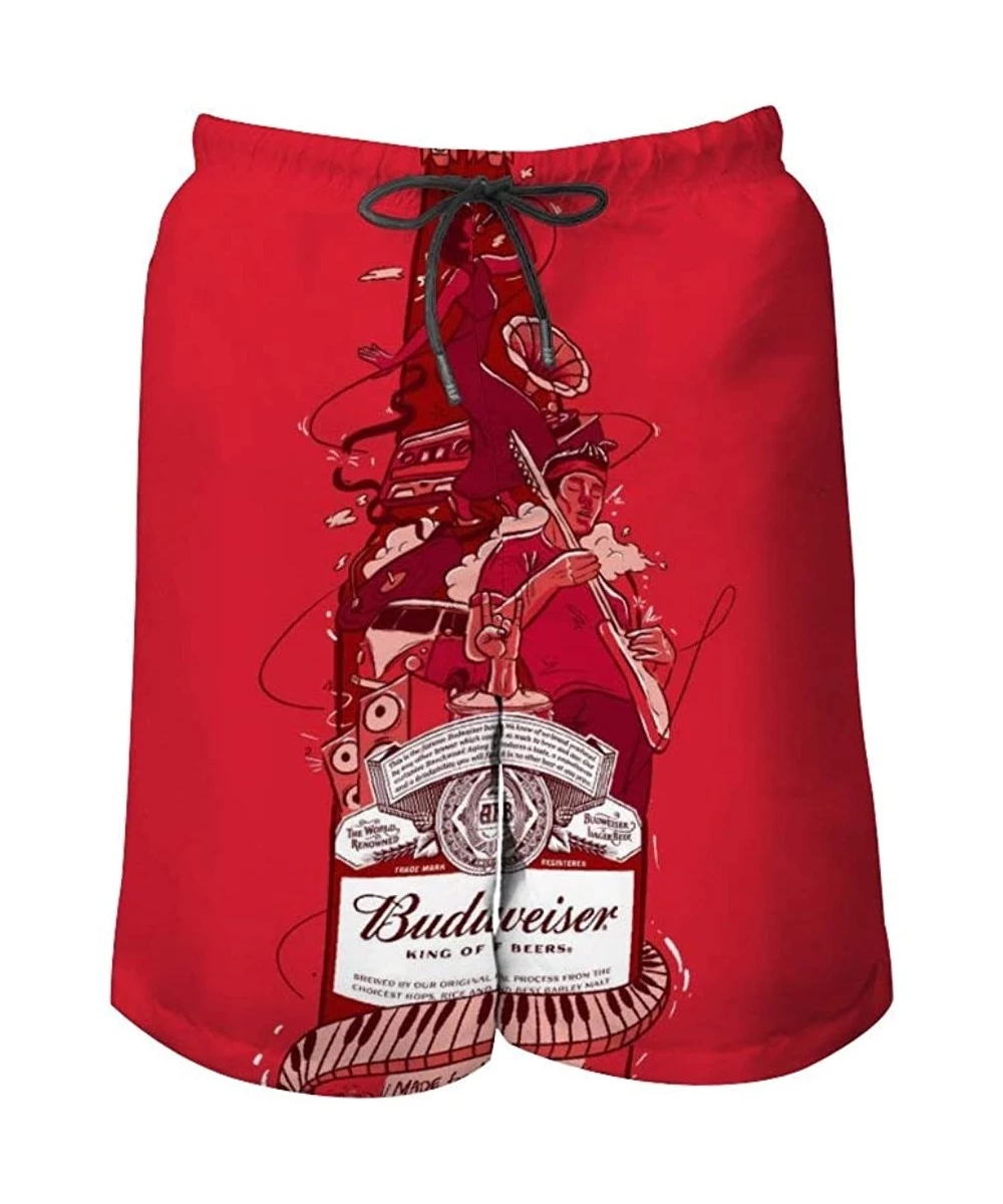 Board Shorts Budweiser Beer Label Cool Swim Trunks Quick Dry Casual Hawaiian Mesh Lining Beach Board Shorts with Pockets - Bu...