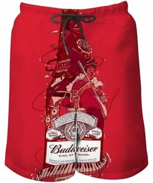 Board Shorts Budweiser Beer Label Cool Swim Trunks Quick Dry Casual Hawaiian Mesh Lining Beach Board Shorts with Pockets - Bu...