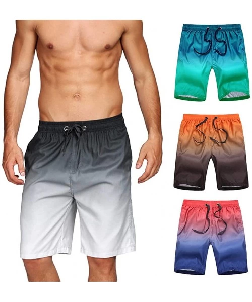 Board Shorts Men's Gradation Color Swim Shorts Trunks Loose Drawstring Swimwear Shorts - Blue - CM1904WN8NH