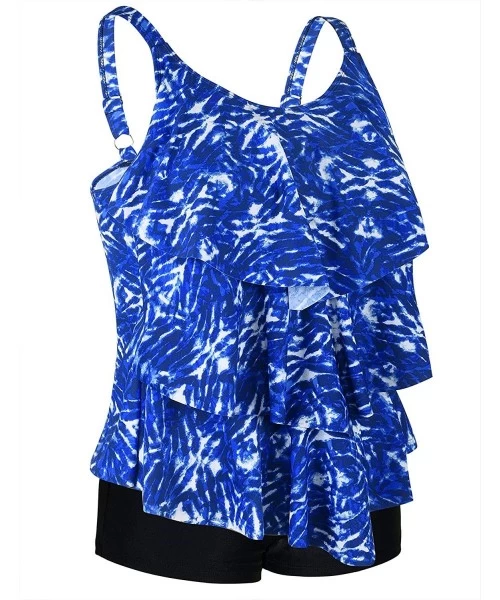 Tankinis Women's Tankini Set Ruffle Swimwear Two Pieces Swimsuit - Blue&white Leaf - CG18M03NWQS