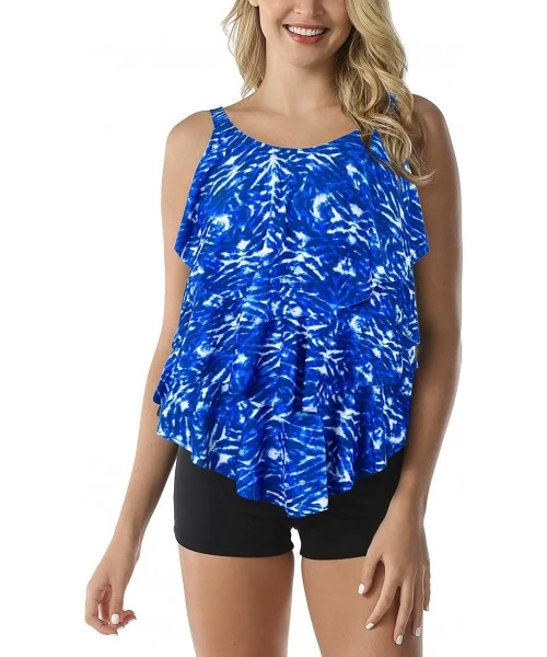 Tankinis Women's Tankini Set Ruffle Swimwear Two Pieces Swimsuit - Blue&white Leaf - CG18M03NWQS