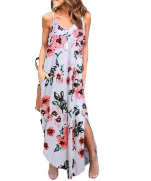 Cover-Ups Women's Summer Casual Loose Dress Beach Cover Up Long Cami Maxi Dresses with Pocket - White Flower - CR18QWILU82