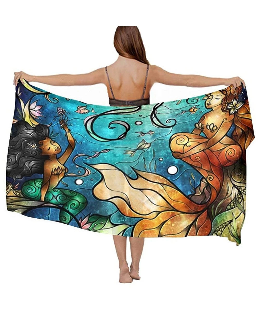 Cover-Ups Women Chiffon Scarf Summer Beach Wrap Skirt Swimwear Bikini Cover-up - Mermaid Under the Sea - CT190HK44ES