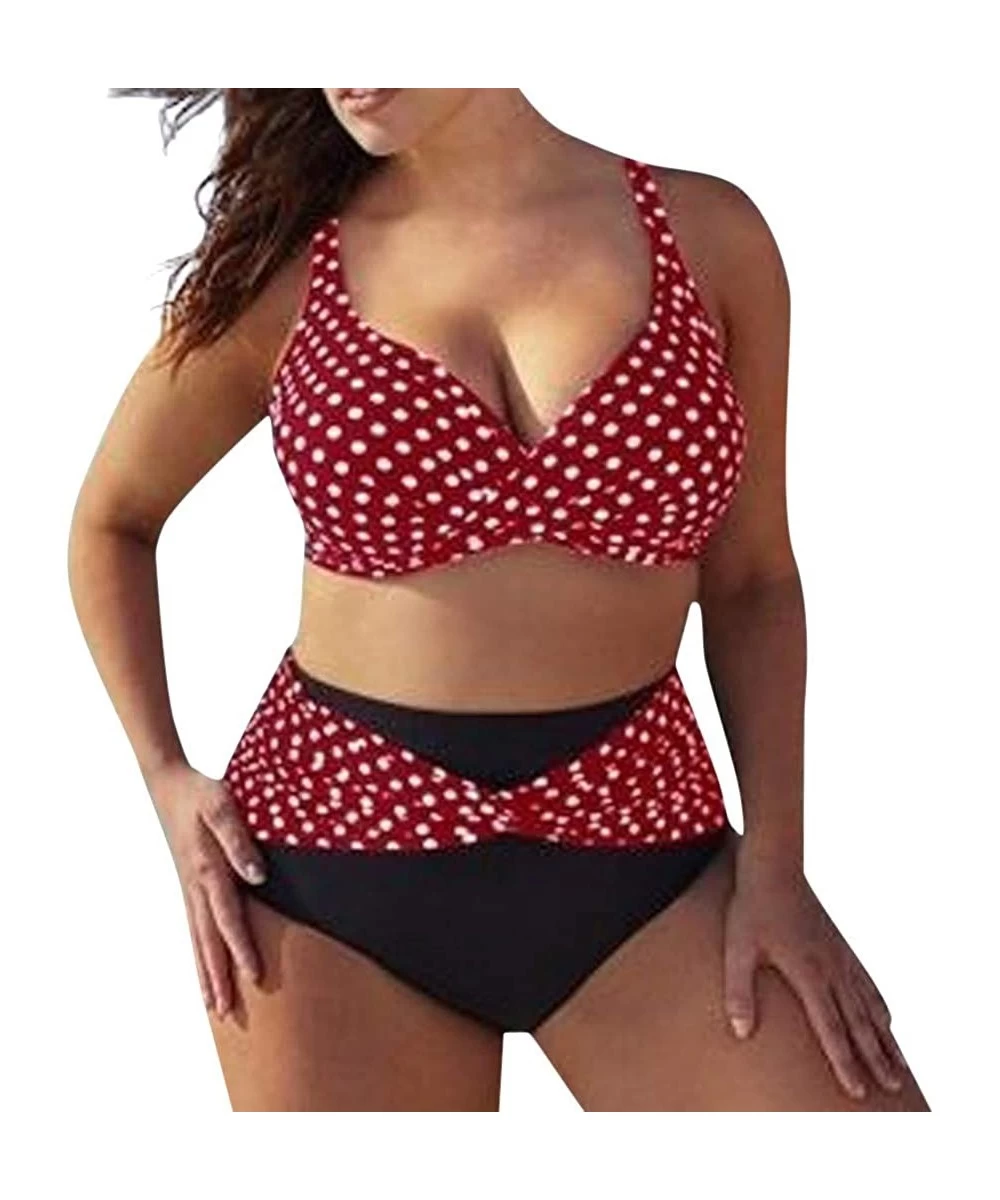 One-Pieces Women's Plus Size Polka Dot Bikini High Waist Monokini 2 Piece Swimsuits Tummy Control Swimwear Chic Retro Bathing...