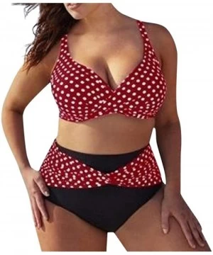 One-Pieces Women's Plus Size Polka Dot Bikini High Waist Monokini 2 Piece Swimsuits Tummy Control Swimwear Chic Retro Bathing...