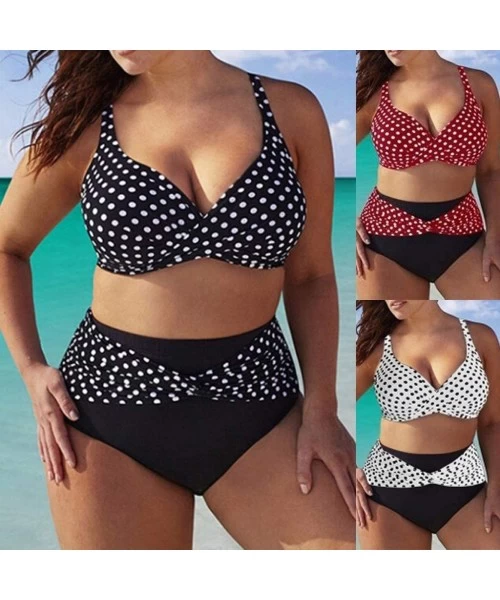 One-Pieces Women's Plus Size Polka Dot Bikini High Waist Monokini 2 Piece Swimsuits Tummy Control Swimwear Chic Retro Bathing...