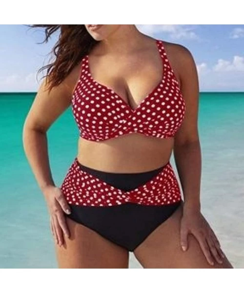 One-Pieces Women's Plus Size Polka Dot Bikini High Waist Monokini 2 Piece Swimsuits Tummy Control Swimwear Chic Retro Bathing...