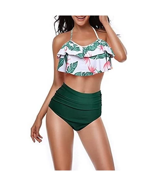 Sets Mommy and Me Matching Family Swimsuit Women Retro Flounce High Waisted Bikini Set Baby Girls Halter Neck Swimwear Green ...