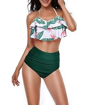 Sets Mommy and Me Matching Family Swimsuit Women Retro Flounce High Waisted Bikini Set Baby Girls Halter Neck Swimwear Green ...