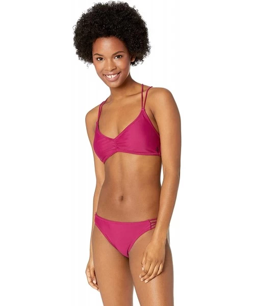 Tops Women's Junior's Simply Solid V Neck Bikini Top - Paradise Purple - C318D556T79