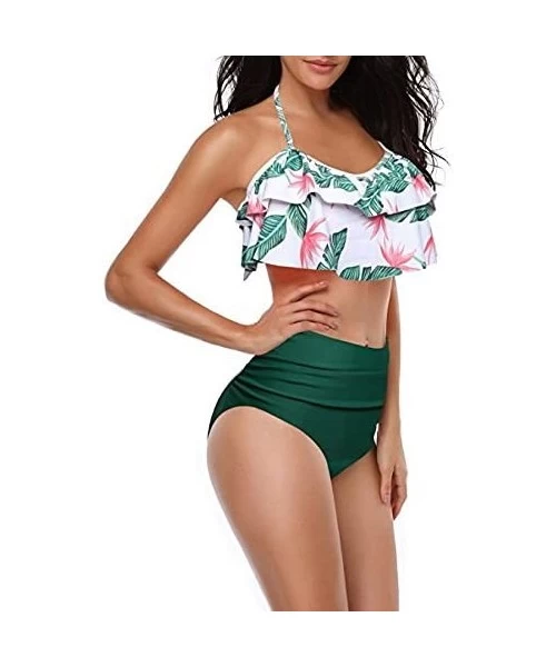 Sets Mommy and Me Matching Family Swimsuit Women Retro Flounce High Waisted Bikini Set Baby Girls Halter Neck Swimwear Green ...