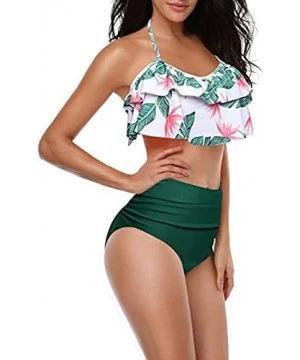 Sets Mommy and Me Matching Family Swimsuit Women Retro Flounce High Waisted Bikini Set Baby Girls Halter Neck Swimwear Green ...