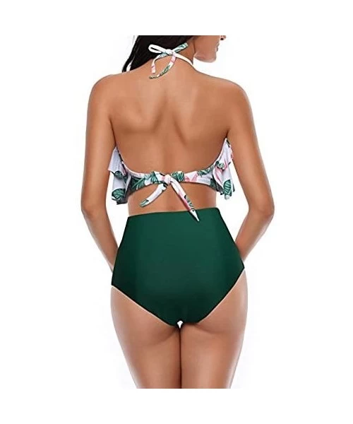 Sets Mommy and Me Matching Family Swimsuit Women Retro Flounce High Waisted Bikini Set Baby Girls Halter Neck Swimwear Green ...