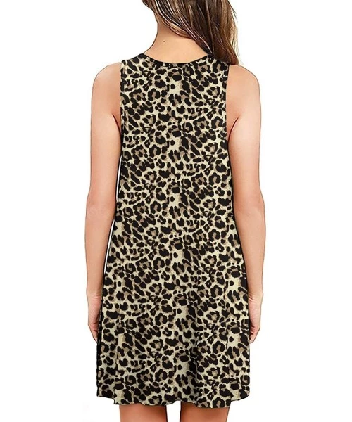 Cover-Ups Women Summer Casual Round Neck T Shirt Dresses Beach Cover up Plain Tank Dress - Spotted Pattern Leopard - CZ18AU64IG6