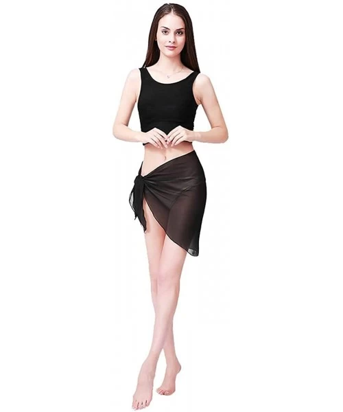 Cover-Ups 2 Pieces Women Beach Wrap Sarong Cover Up Chiffon Swimsuit Wrap Skirts - Black - CG18UZXIIX2