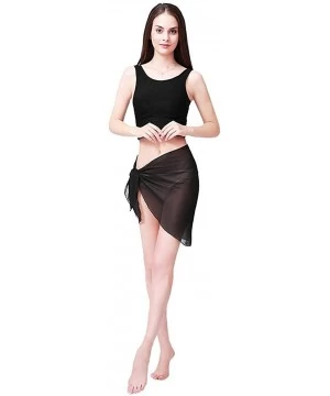 Cover-Ups 2 Pieces Women Beach Wrap Sarong Cover Up Chiffon Swimsuit Wrap Skirts - Black - CG18UZXIIX2