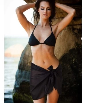 Cover-Ups 2 Pieces Women Beach Wrap Sarong Cover Up Chiffon Swimsuit Wrap Skirts - Black - CG18UZXIIX2