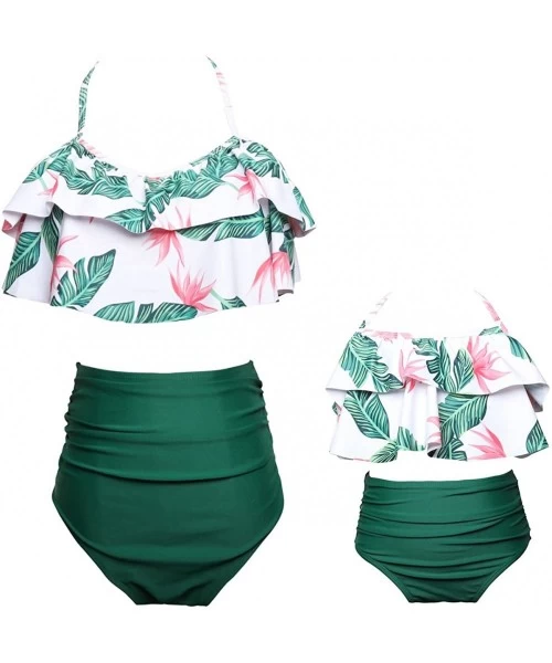 Sets Mommy and Me Matching Family Swimsuit Women Retro Flounce High Waisted Bikini Set Baby Girls Halter Neck Swimwear Green ...