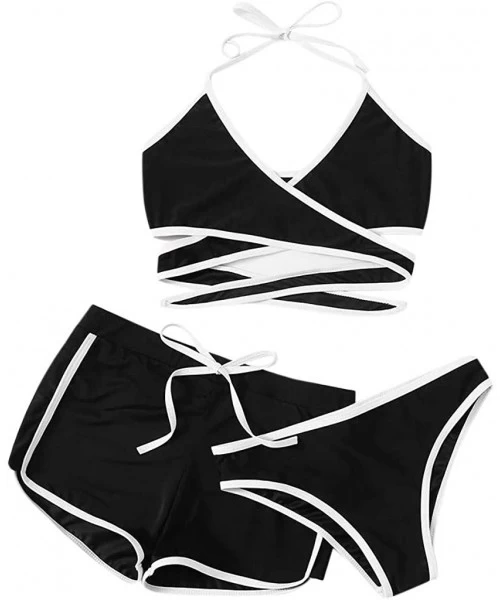 Sets Summer Bikini Set Swimsuit Women's Three-Piece Set Fashion Swimwear Beachwear Bikini - Black - CC1900Y9DMZ