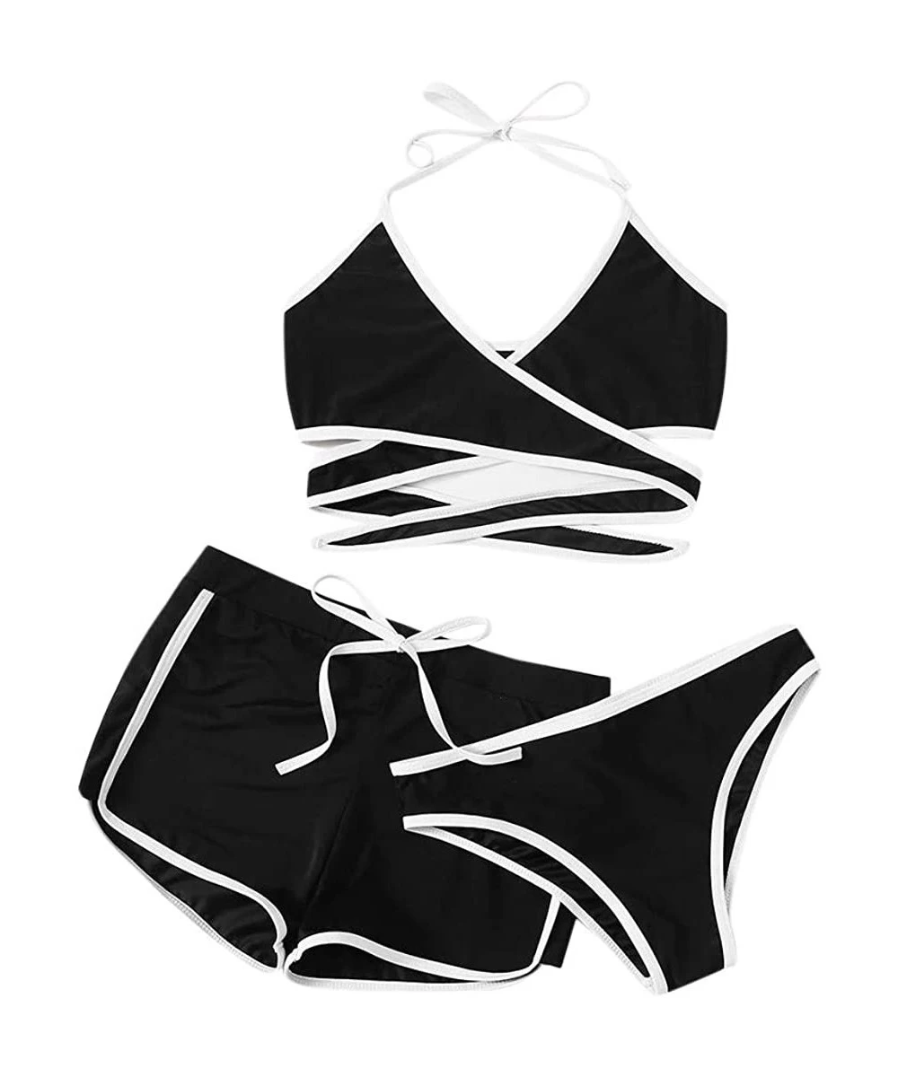 Sets Summer Bikini Set Swimsuit Women's Three-Piece Set Fashion Swimwear Beachwear Bikini - Black - CC1900Y9DMZ