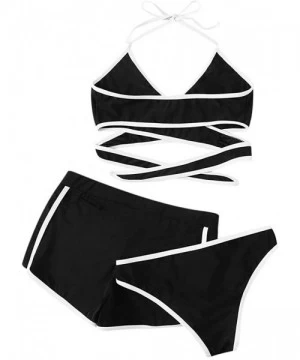 Sets Summer Bikini Set Swimsuit Women's Three-Piece Set Fashion Swimwear Beachwear Bikini - Black - CC1900Y9DMZ