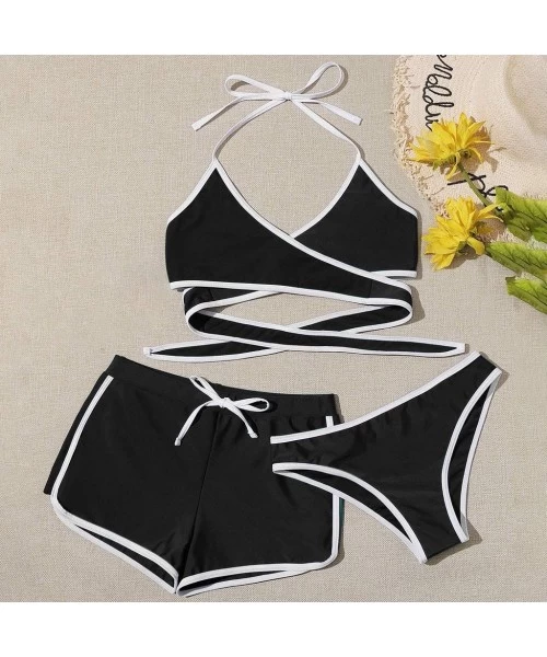 Sets Summer Bikini Set Swimsuit Women's Three-Piece Set Fashion Swimwear Beachwear Bikini - Black - CC1900Y9DMZ