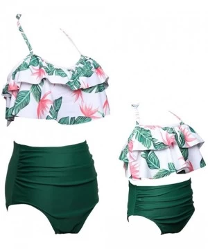 Sets Mommy and Me Matching Family Swimsuit Women Retro Flounce High Waisted Bikini Set Baby Girls Halter Neck Swimwear Green ...