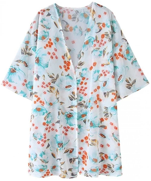 Cover-Ups Womens Kimonos Sheer Chiffon Floral Cardigan Cover up - Fl02 - CJ194CWAZ3G