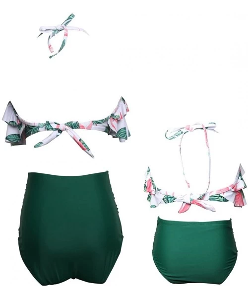 Sets Mommy and Me Matching Family Swimsuit Women Retro Flounce High Waisted Bikini Set Baby Girls Halter Neck Swimwear Green ...