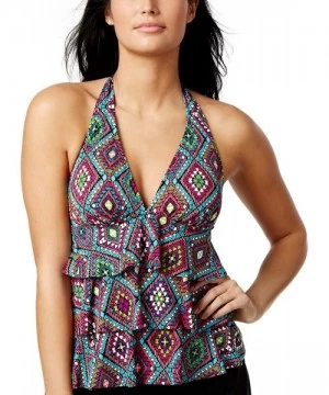 Tankinis Women's Santa Fe Geometric-Print Tiered Halter Tankini Top (Multi- 12) - CW183RM68E6