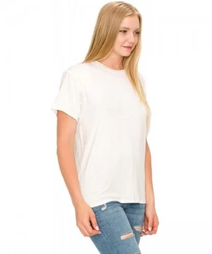 Cover-Ups Women Boyfriend Tee Short Sleeve Cozy Tunic Top Plain Cover Up Made in USA - Off White - CV190ZXX3CN