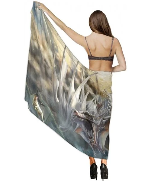 Cover-Ups Women Chiffon Scarf Shawl Wrap Sunscreen Beach Swimsuit Bikini Cover Up - Cool Fierce Evil Dragon King - CW190HIOO70