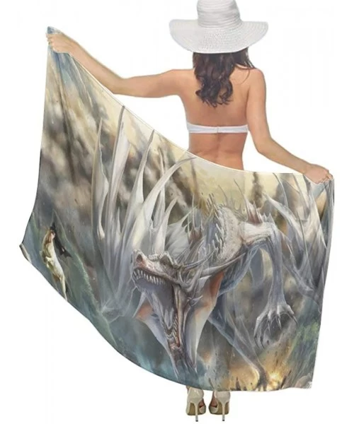 Cover-Ups Women Chiffon Scarf Shawl Wrap Sunscreen Beach Swimsuit Bikini Cover Up - Cool Fierce Evil Dragon King - CW190HIOO70