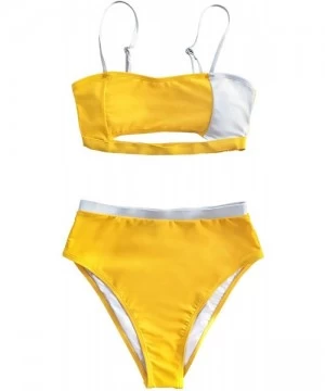 Sets Women's Yellow White Cutout High Waisted Bikini Sets - Yellow White - CY18AZAL7HC