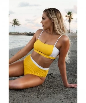 Sets Women's Yellow White Cutout High Waisted Bikini Sets - Yellow White - CY18AZAL7HC