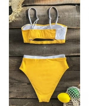 Sets Women's Yellow White Cutout High Waisted Bikini Sets - Yellow White - CY18AZAL7HC