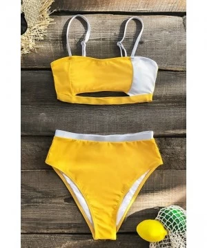 Sets Women's Yellow White Cutout High Waisted Bikini Sets - Yellow White - CY18AZAL7HC